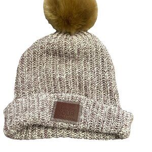 Love Your Melon Blue Brown Knit Winter Beanie Pom Hat Made in USA Minnesota